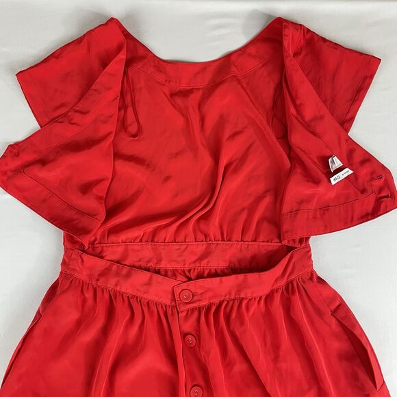 MNG By Mango Cut Out Back Dress  Two Pockets Button Back Women's Large Red - Picture 12 of 15